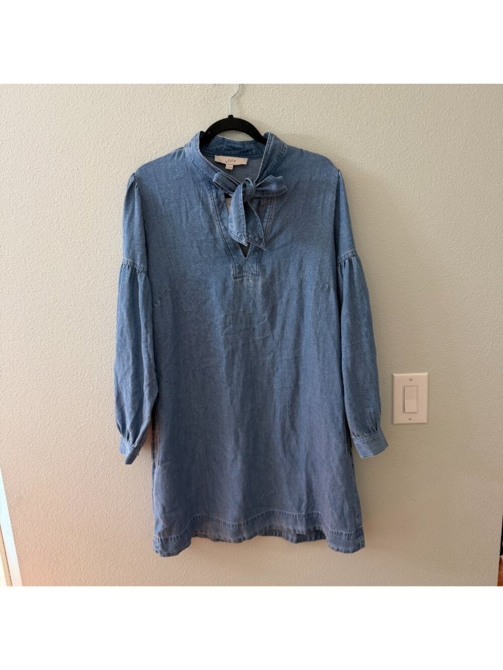 NWT Ann Taylor LOFT Long Sleeve Chambray Dress Womens LARGE Linen Lyocell